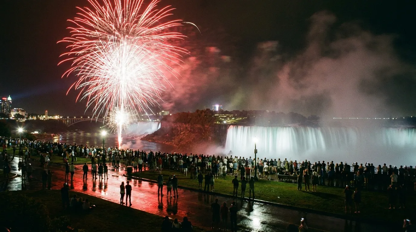 Niagara Falls Canada Day fireworks scene