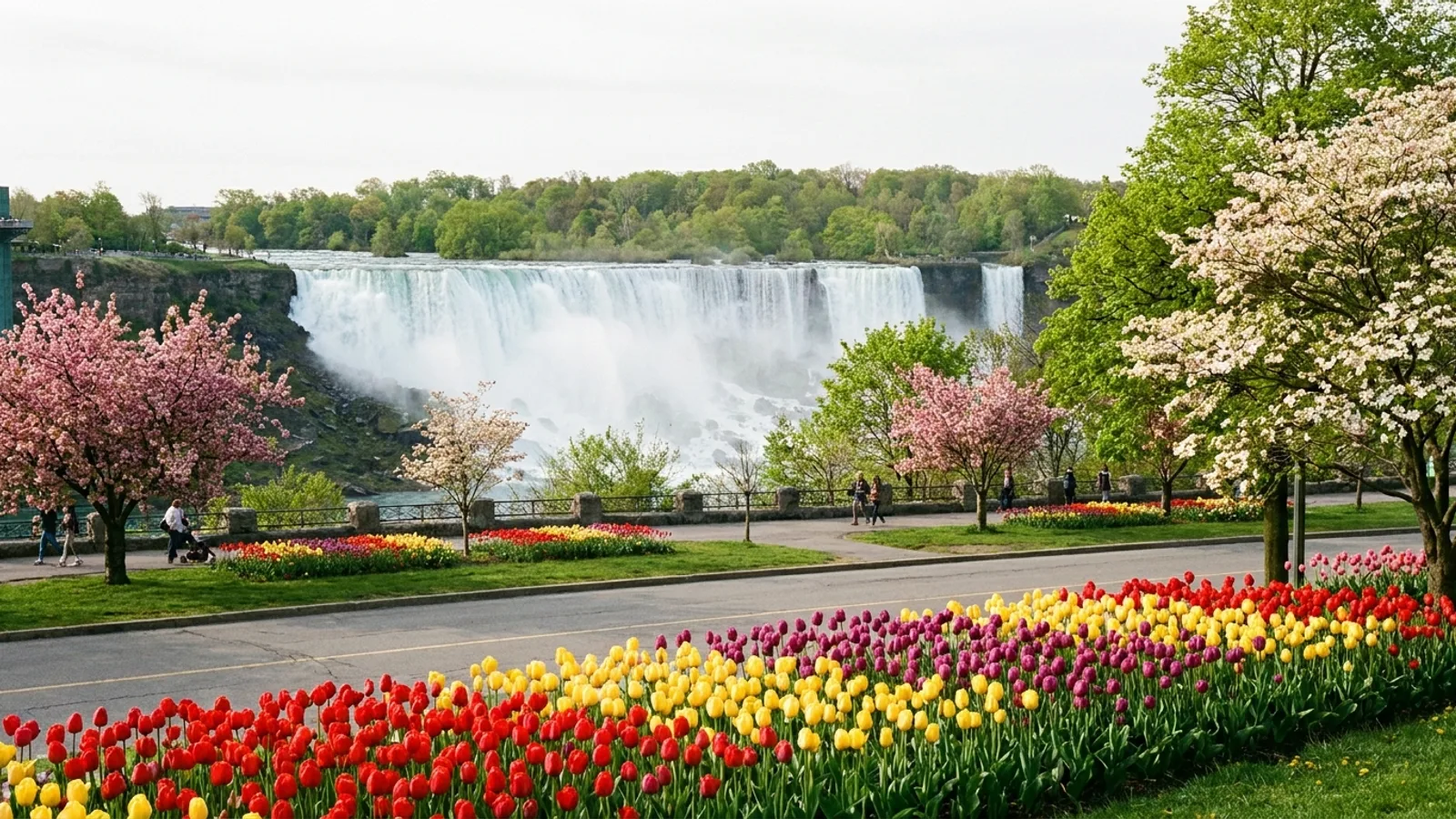 Niagara Falls illuminated at night, May fireworks season