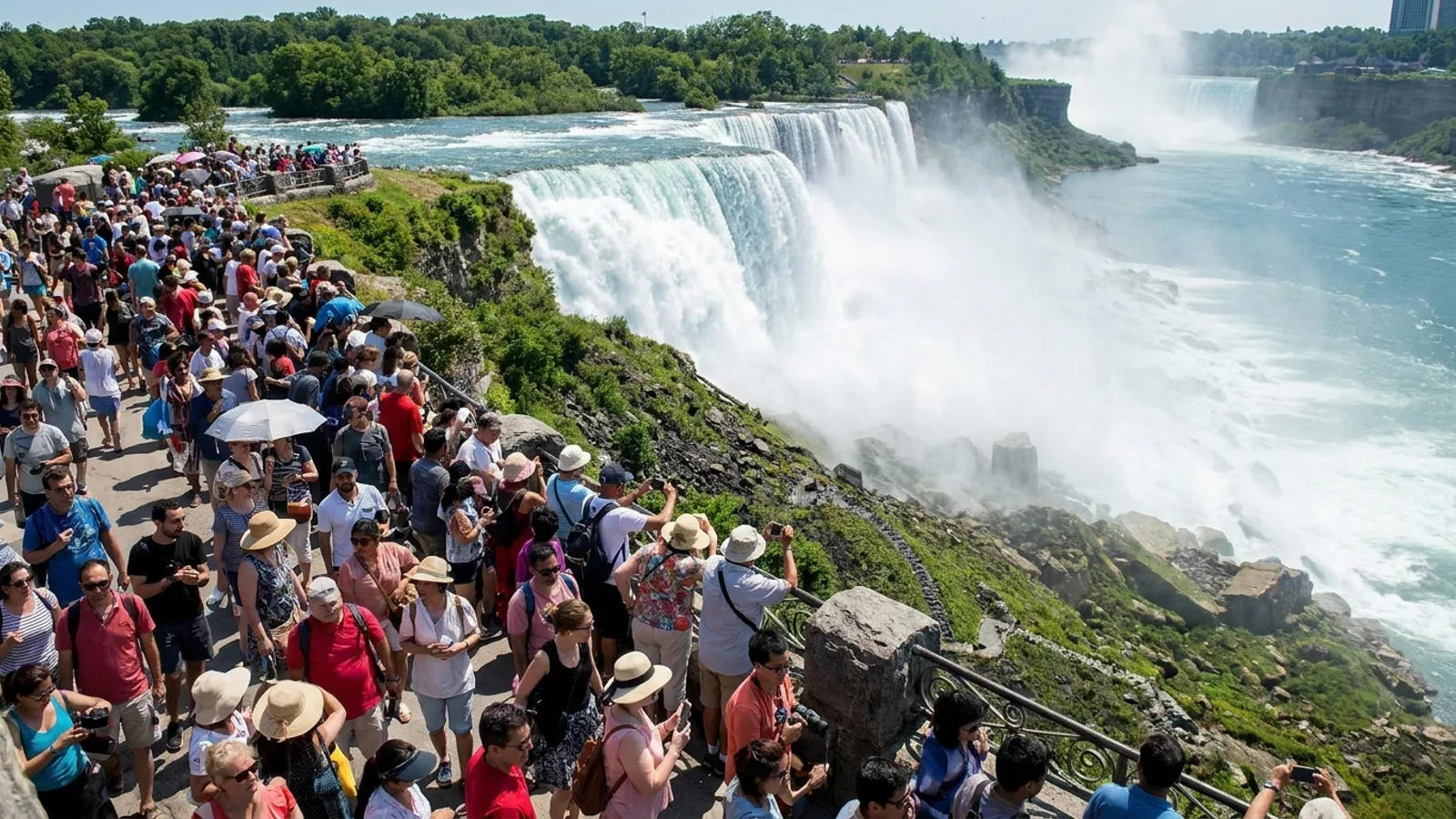 Niagara Falls in summer with crowds at Table Rock