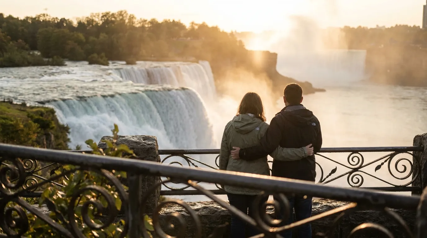 A group of visitors together at Niagara Falls