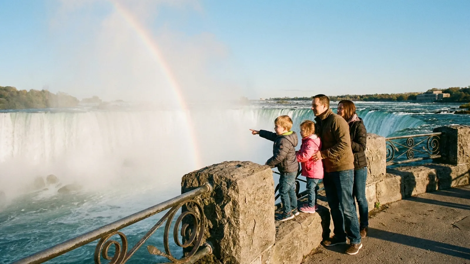 Family on Niagara Falls boat cruise in red ponchos