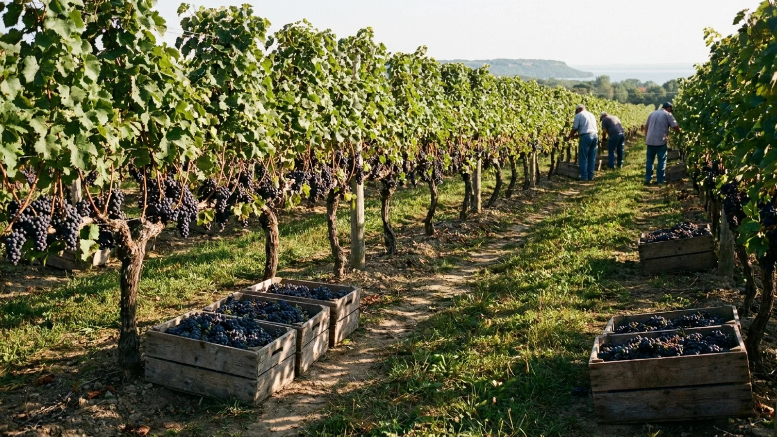 Ripe grapes on the vine during the September harvest in Niagara wine country