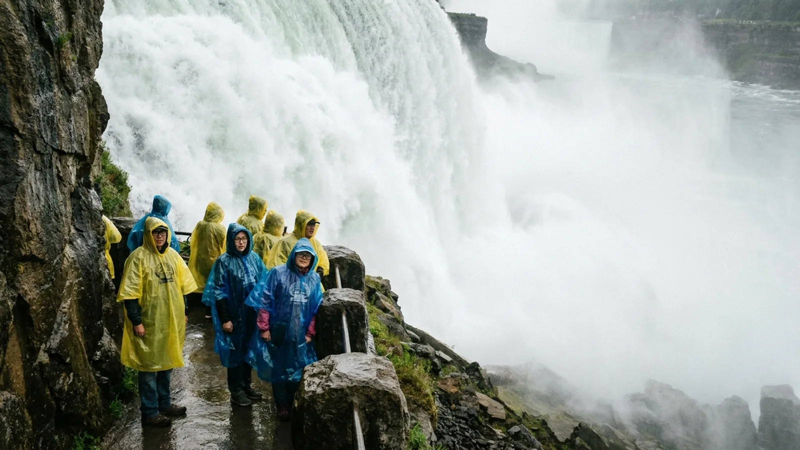 Niagara Falls and tour boat in mist, beyond the obvious